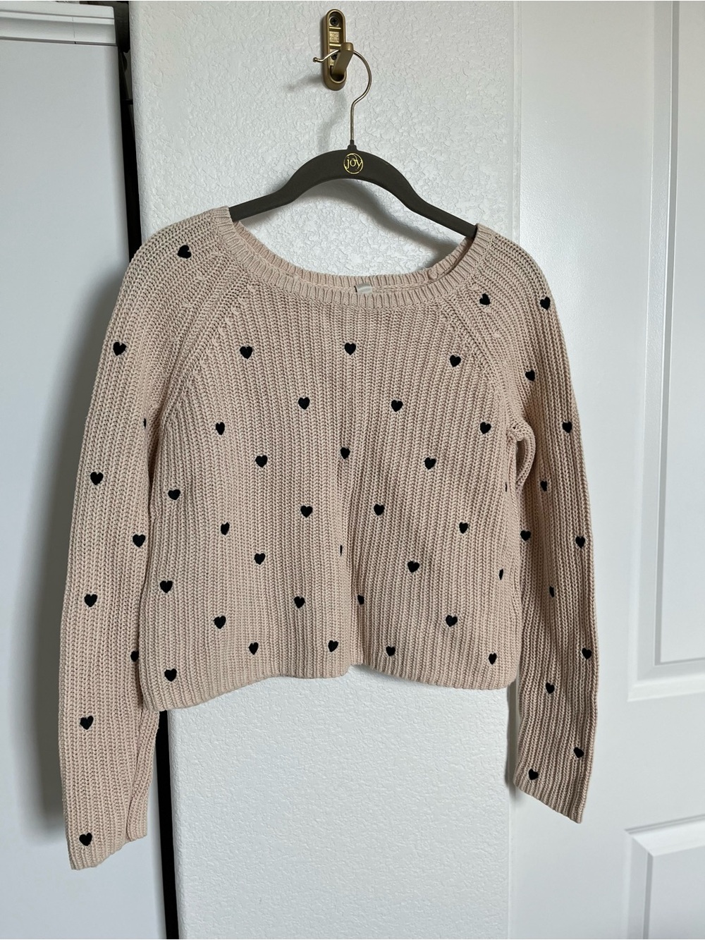 LC Lauren Conrad Cropped Crewneck Sweater w/ Black Heart Print Women’s Size XS
